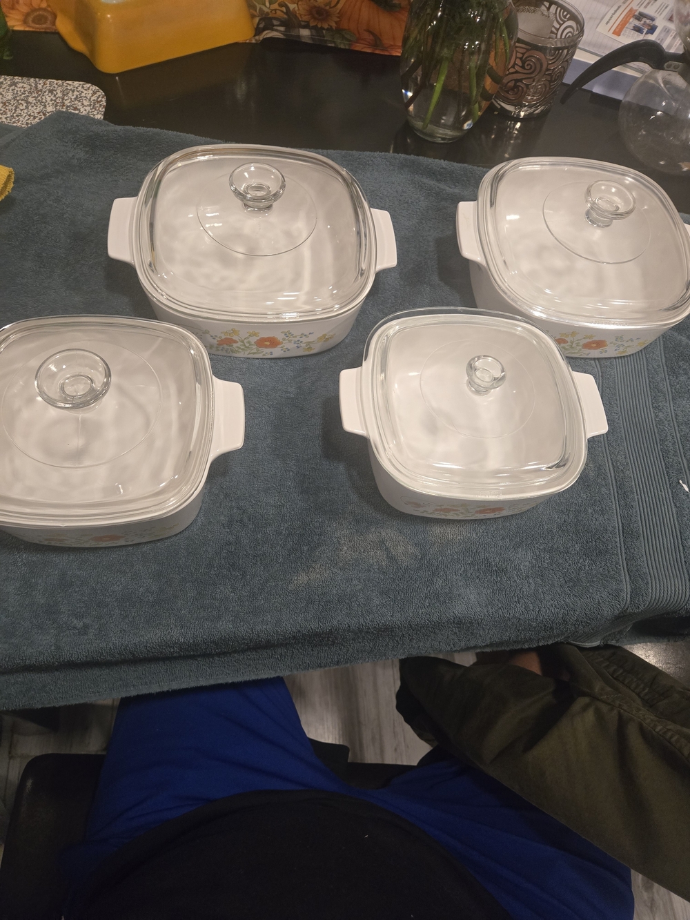 Vintage CorningWare Wildflower 4-Piece Casserole Set Pyrex Glass Lids 2 Sizes